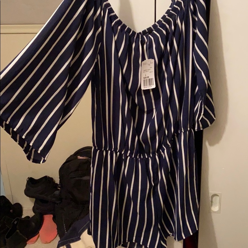 Navy & white half sleeve romper